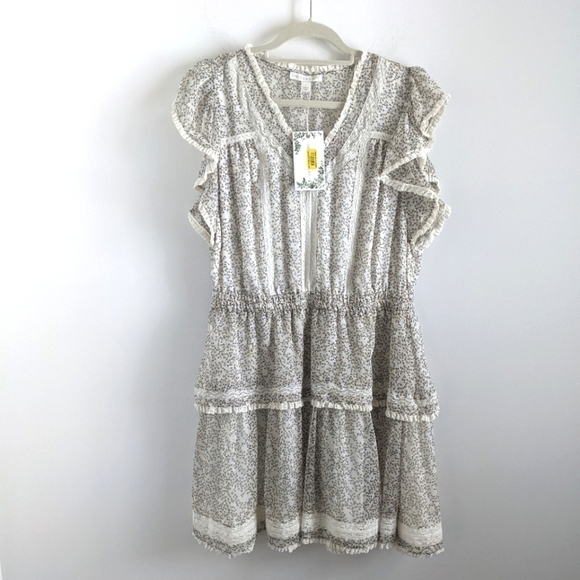 𝅺CHELSEA & Violet Tiered Floral Mini Dress L Cottagecore - Picture 1 of 10